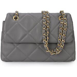 Quilted Crossbody Grey Purse Women Small Shoulder Bag with Chain Trendy Clutch